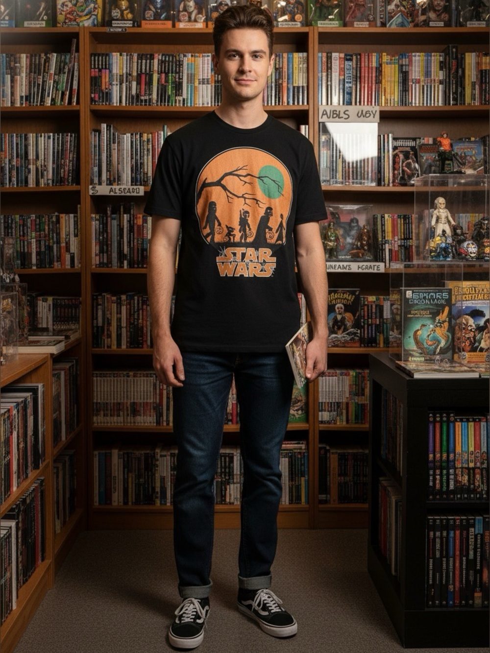 Star Wars Black Tee with Orange Moon and Teal Accent